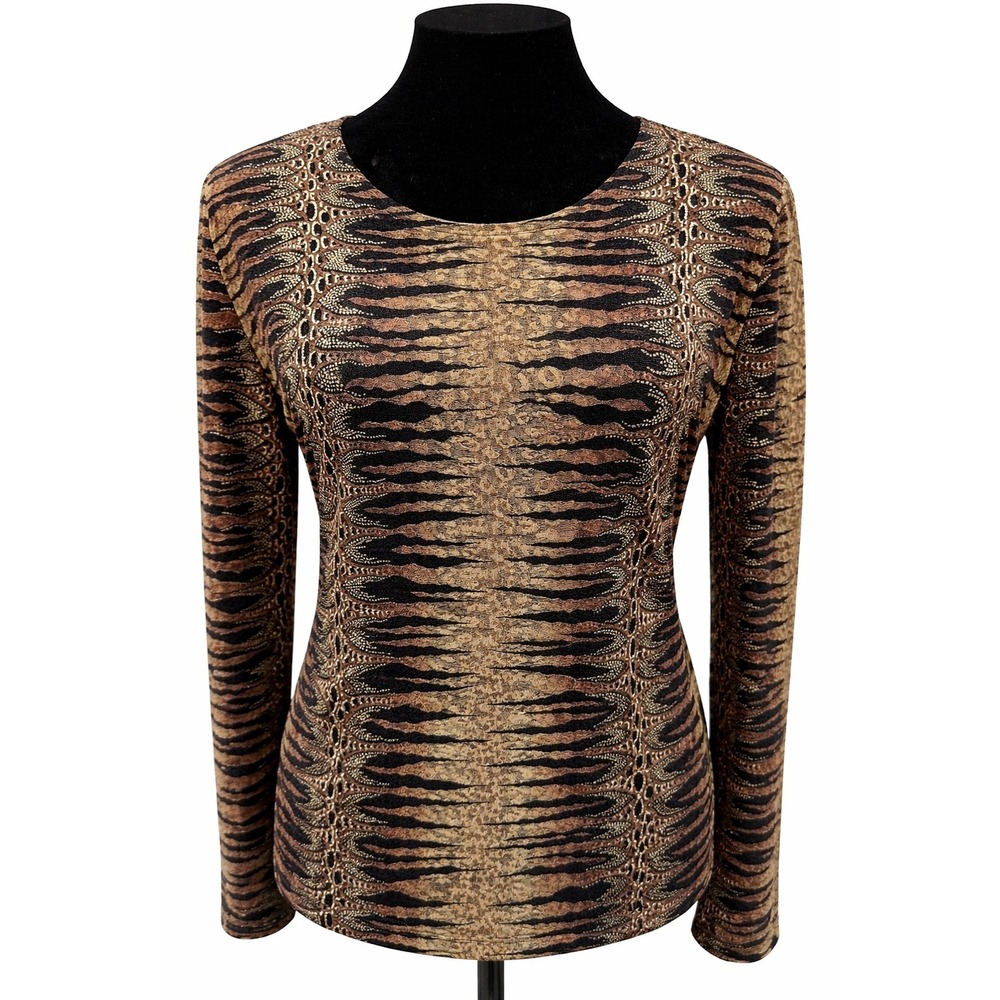 600 West‎ Womens Pullover Scoop Neck Top Large Multicolor Metallic Animal Print